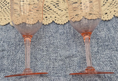 Vintage Tiffin Franciscan May Pink Glass Goblets 7″ Etched Floral Panel Set of 2