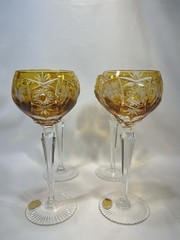 Nachtmann «Traube» Amber/Yellow Cut to Clear Crystal Hock Wine Glasses 4 *READ*