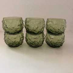 Set /6 ANCHOR HOCKING Lido Milano Green Tumbler Rocks Glasses 5oz MCM-MINT!