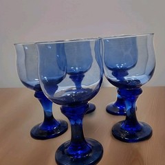 Libbey Vintage Cobalt Blue Drinking Wine Water Goblets Glasses Set of 5