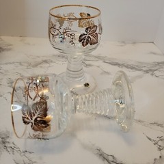 Vtg German Made Glass Barware Cordial Wine Stem Jeweled Grapes & Leaves Germany