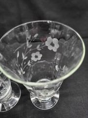 Set of 2 Libbey Rock Sharpe HALIFAX Stem Footed Water Goblet Glass Etched Floral