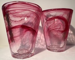 Kosta Boda Pair Art Glass MINE Ulrica Hydman Vallien UHV Tumblers HTF Pink Swirl