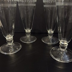 4 Anchor Hocking Etched Laurel Leaf Clear Pint Glasses Pilsner Beer USA Set of 4
