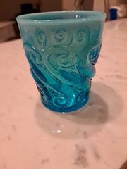Antique EAPG DUGAN Blue Opalescent S Repeat Flat Tumbler Water Glass1900- 1907