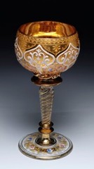 Antique Bohemian Moser Hand Blown Gold & Enameled Floral Crystal Wine Glass