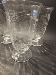 Set Of 4 LIBBEY ROCK SHARPE Crystal Etched GLASSES Wine Water Juice