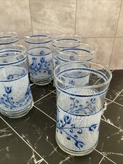 Libbey 10 oz glasses Frosted Blue bird and flower 5.25” X 2.50” Set of 11