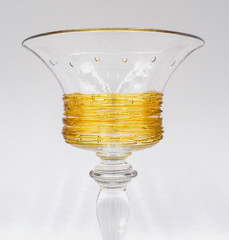 Set of Fry Amber Threading Art Glassware – 3 Champagnes, 4 Cordials