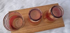 Vintage Set of 6 Cordial Liqueur Glasses 3 1/8 Cranberry Pink Flashed, Gold Gilt