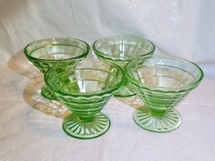 Anchor Hocking Block Optic Green Vaseline Glass Champagne/Tall Sherbet Set Of 4