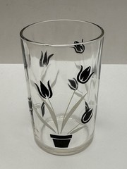 Vtg Rippled Swanky Swig Juice Glass Black & White Tulips