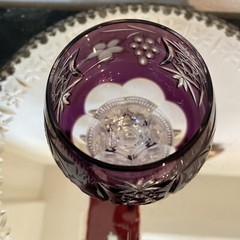 1 AJKA MARSALA DEEP PURPLE 4 1/4″ HAND CUT TO CLEAR CRYSTAL BRANDY SNIFTER GLASS
