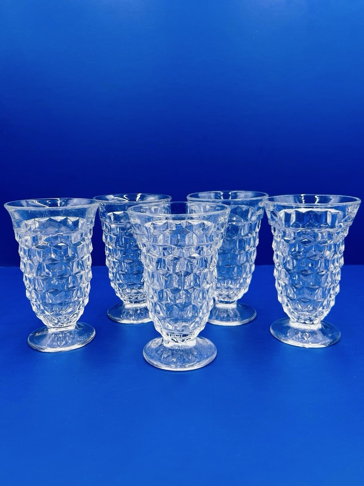 Fostoria American Cubist Low Footed 5.75″ Iced Tea Water Goblet Glass Set of 5