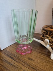 Set of 2 Decorative Green and Pink Footed Glass Tumblers