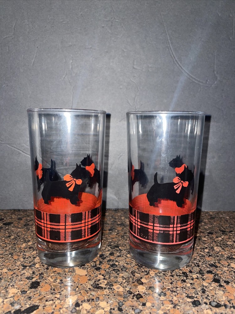 Vintage! Set Of 2! Anchor Hocking Scottish Terrier, Scotty Dog 5.5” Glasses