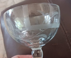 Vintage Stemware Champagne Sherbert Coupe Etched Floral Art Deco Style MCM
