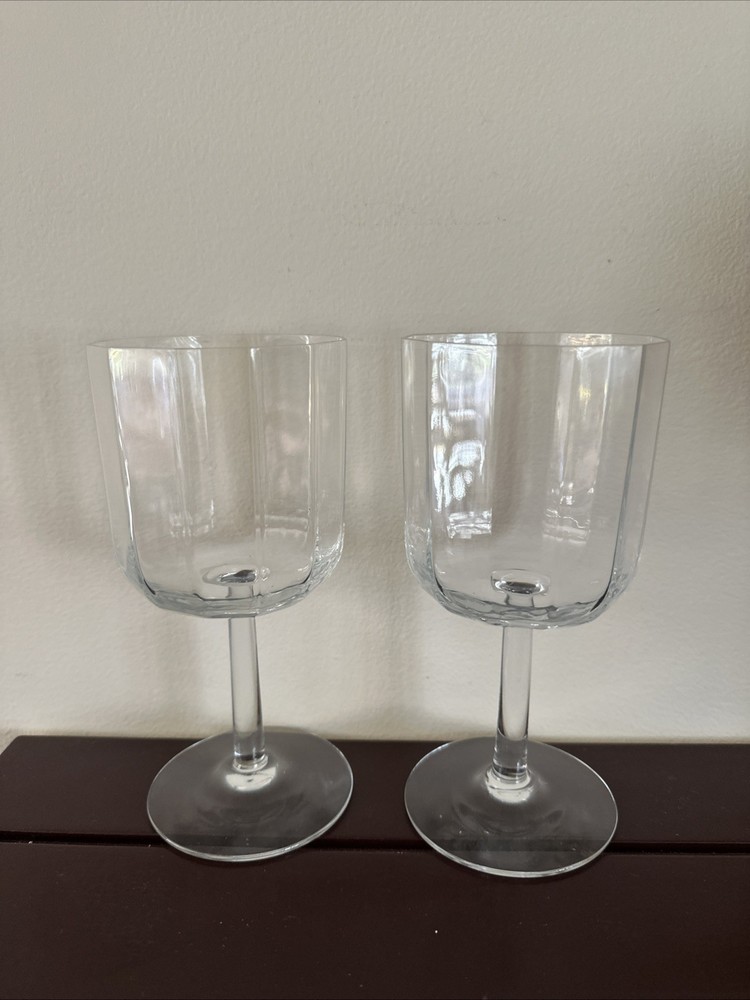 2 Kosta Boda Oktav Crystal Water Glasses Bertil Vallien Sweden 7”