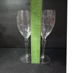 Lenox Style Sunflower Etched Crystal Goblets, Set of 2, Vintage Twisted Stem