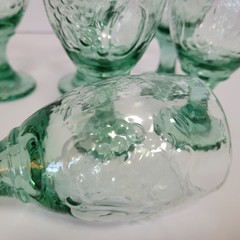 Set of 6 Libbey Orchard Fruit Green Glass 7″ Footed Tea /Water Goblets