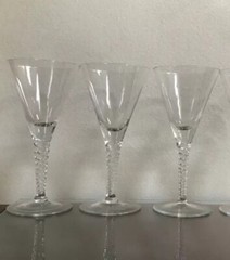 WATER CHAMPAGNE WINE SET OF 3 CLEAR GLASSES 8”Tall 3D TWIST STEM