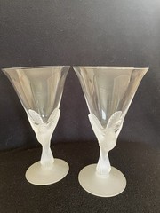 2 Wedding Toast Wings Stem Frosted Dove Crystal Glass Water/Wine