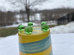 Detroit Glass Company Hand Painted Yellow & Blue Swirl 13oz Footed Tumbler EUC