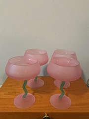 Set-4 vintage Reuven Hebron Art Nouveau pink satin drip glasses