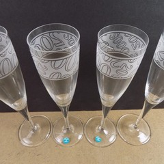 4 Tiffany & Co. Crystal Millennium 2000 Champagne Flutes Glasses 9.25″ Tall