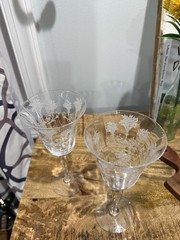 Morgantown Mayfair Pattern 1940’s Set Of 2 Etched Glass Water Goblets 7 5/8″