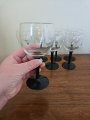 Vintage Luminarc France Domino Black Nocturne Stem Wine Glasses 6oz Set 7