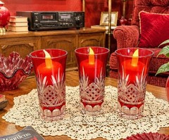 Lot Of 3 Vintage Ruby Cut To Clear Cordial Glasses Candle Holder Decor Displays