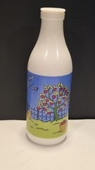 Vintage Carlton Glass Milk Glass Juice Bottle Carafe Farm Orchard Geese Cat