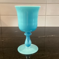 Portieux Vallerysthal Blue Opaline Red Wine Glass Antique French Glassware 1930s