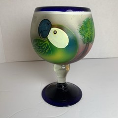 Mexican Hand Painted Mouth Blown Martini Margarita Glass Parrot art