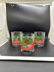 3 Libbey Holly & Berries Christmas Curved Flared Old Fashioned Glasses 10oz