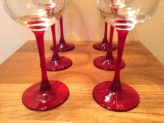 6 Long Ruby Stem Crystal Wine Glasses Flared Rim