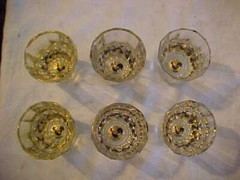 6 RARE Moser Bohemian Zwischengoldglas Rooster Fighting Cock Cut Glass Shot