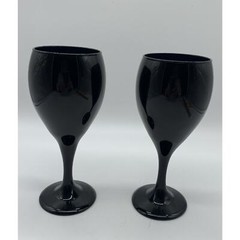 2 Vintage Libbey Black Amethyst Wine/Water Goblets Glasses 7.25” Tall