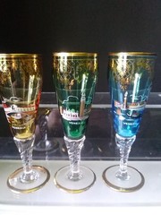 3 Venezia Cordial Glasses w/ Scenes from Venice Hand-Blown Glass Gold Trim