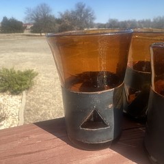 VTG MCM Amber Mexican Imprisoned Glass Tumblers Felipe Derflinger Brutalist (6)