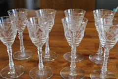 Vtg MCM Crystal Libbey Rock Sharpe Arctic Rose Hand Etched Goblets Lot of 8