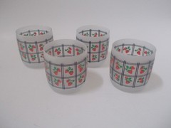 VTG ANCHOR HOCKING Set of 4 Frosted Strawberry Pattern Drinking Juice Glasses