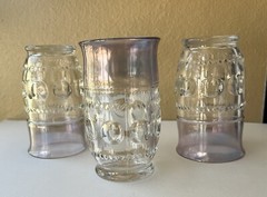 3 VTG Kings Crown Cranberry Flashed Top Only Flat Tumblers 9 oz. EUC