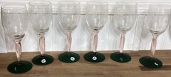 Set Of 6 Vintage Czech Bohemian Etched Crystal Wine Glasses Green Pink Swirl