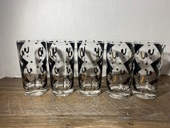 5 Fred Press Highball Glasses Tumblers MCM Black Gold Diamond Geometric