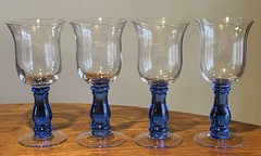 Gibson GIC5 Cobalt Blue Stem Water Wine Goblet Clear Tulip Bowl 7.5”