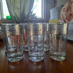 Vintage Culver Sorrento Silver Blue Tumblers Glasses Set of 6 MCM