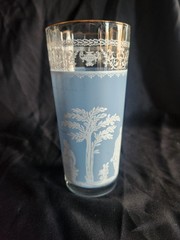 Vintage Jeannette Glass Hellenic Blue Tumbler 6.5” Grecian Wedgwood Style MCM