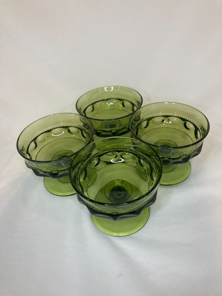 4x Colony Color Crown Green Sherbet Champagne Glasses Olive Green Thumbprint